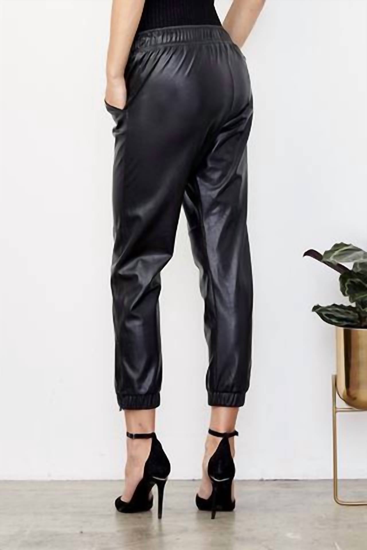DAVID LERNER Vegan Ankle Zip Jogger in black - women's pants - detail view