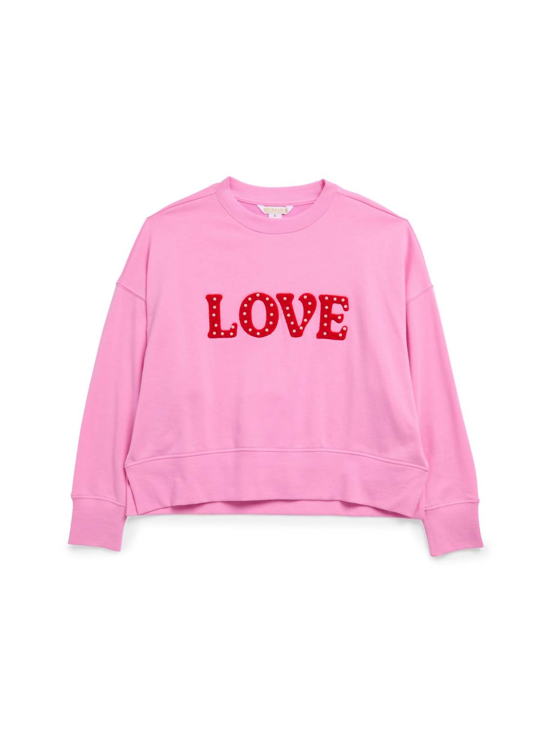 Shiraleah Love Relaxed Sweatshirt in pink - women's sweater - detail view