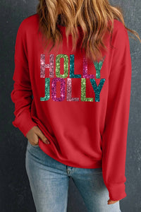 Kentce Fashion - Holly Jolly Glittering Printed Christmas Pullover Sweatshirt