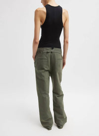 Tibi Distressed Garment Dyed Cotton Dobby Barry Jean in ash green - women's jeans - detail view