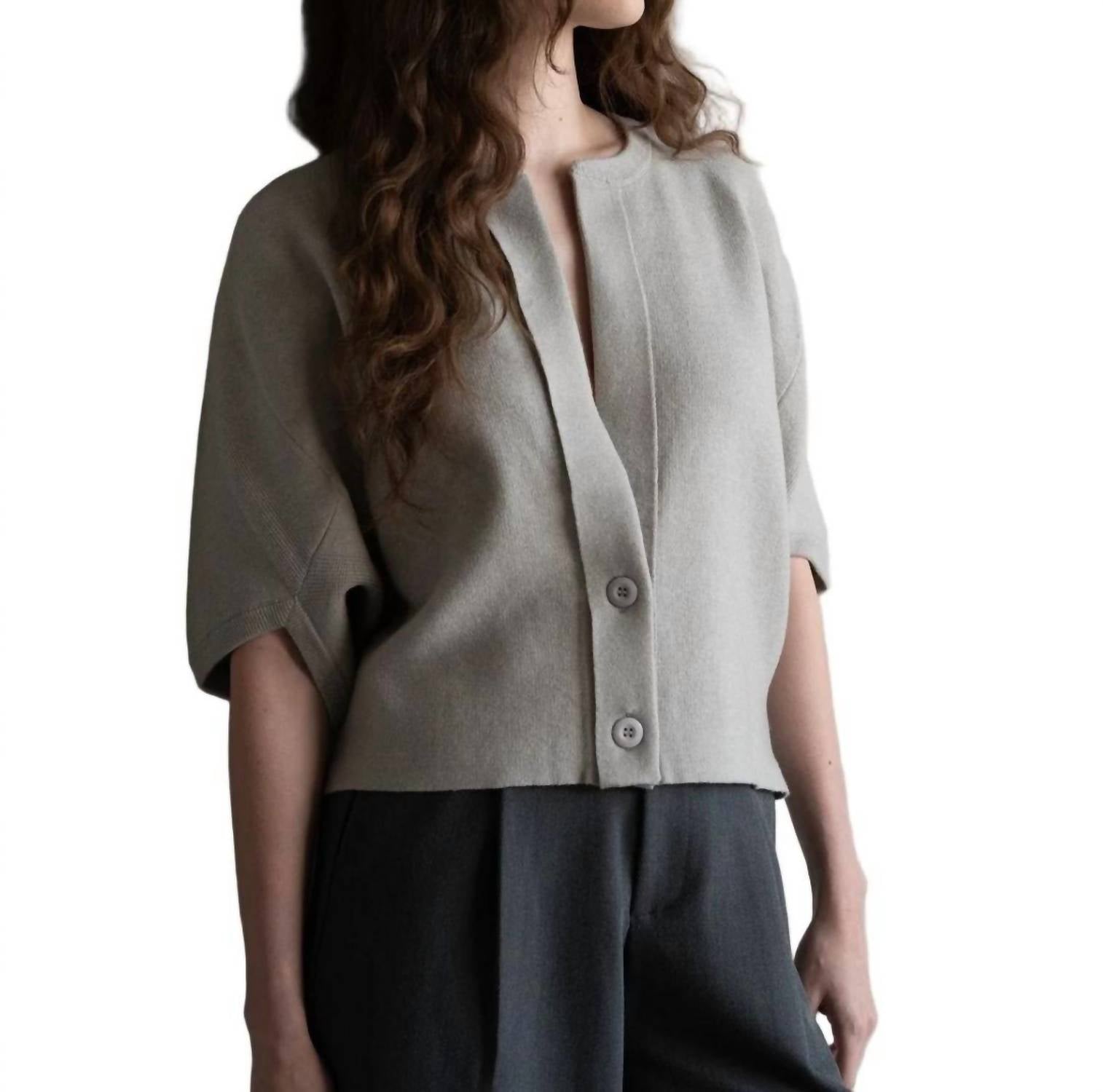Elle Grey - 2 Button Short Sleeve Cardigan