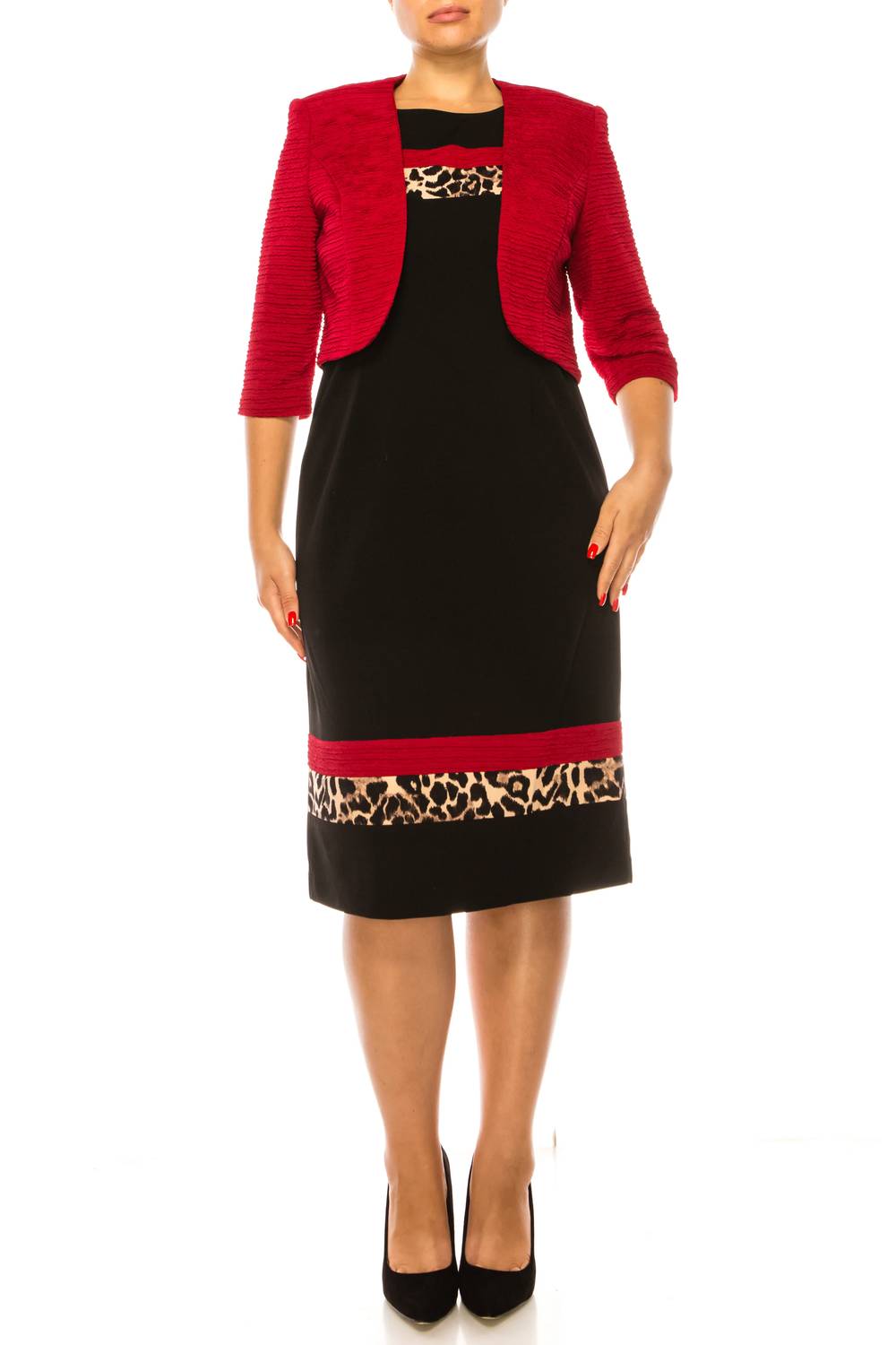 Maya Brooke - Animal Print Cropped Jacket Dress 2-Piece Set