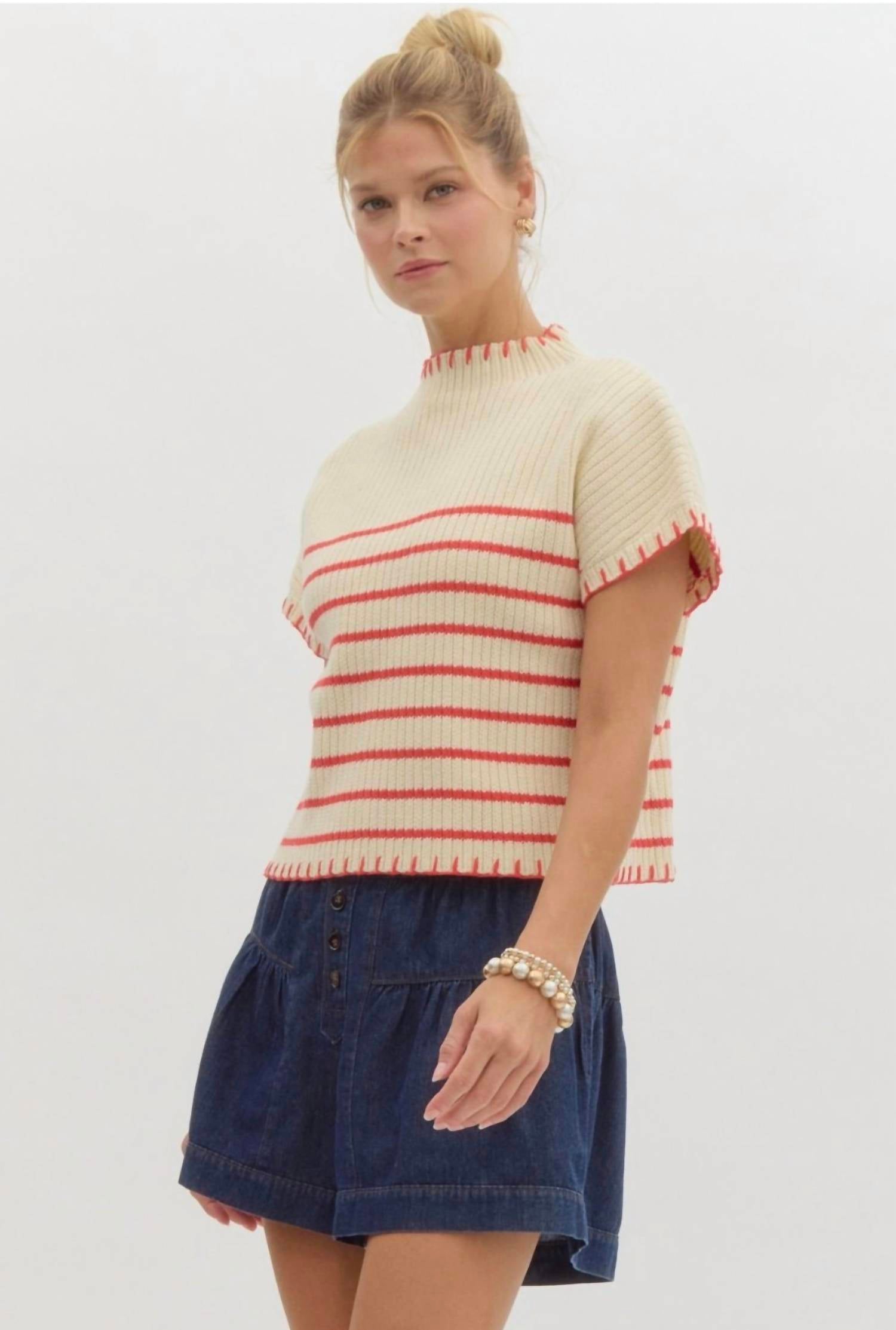 Entro - striped Short Sleeved Sweater