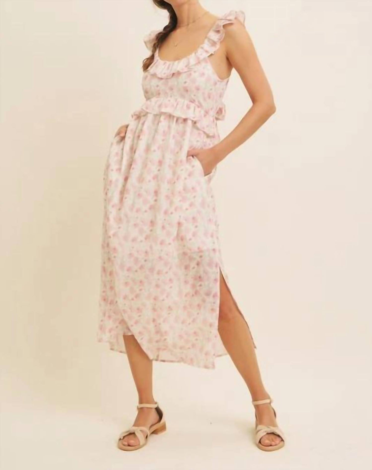 In February - Romantic Floral Slit Midi Dress
