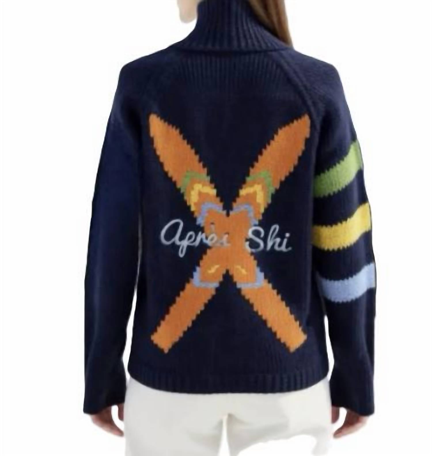 Pink PINEAPPLE Apres X Ski Varsity Cardigan in navy - women's cardigan - detail view