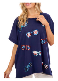Simply Southern Americana Sparkle Top in blue - women's t-shirt - detail view