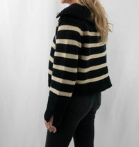 Olivaceous - Women's Striped Collar Sweater