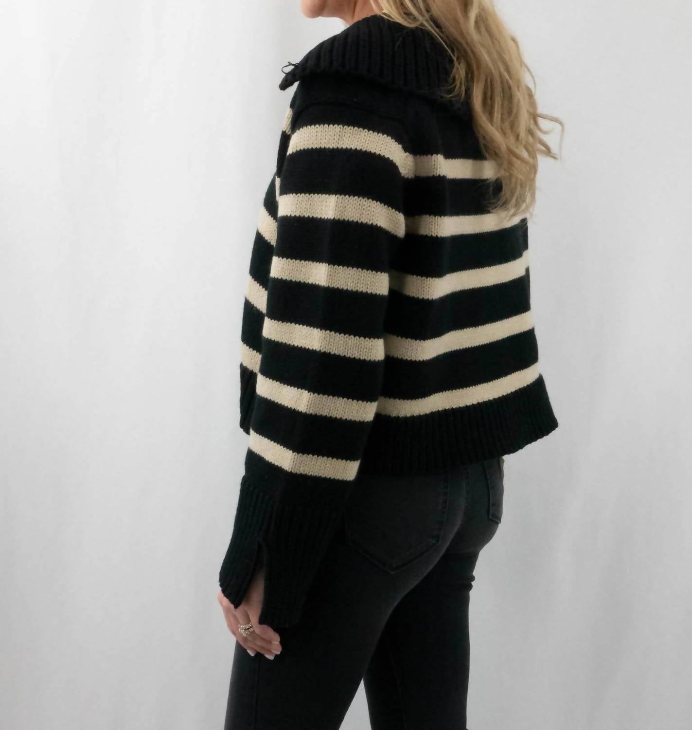 Olivaceous - Women's Striped Collar Sweater
