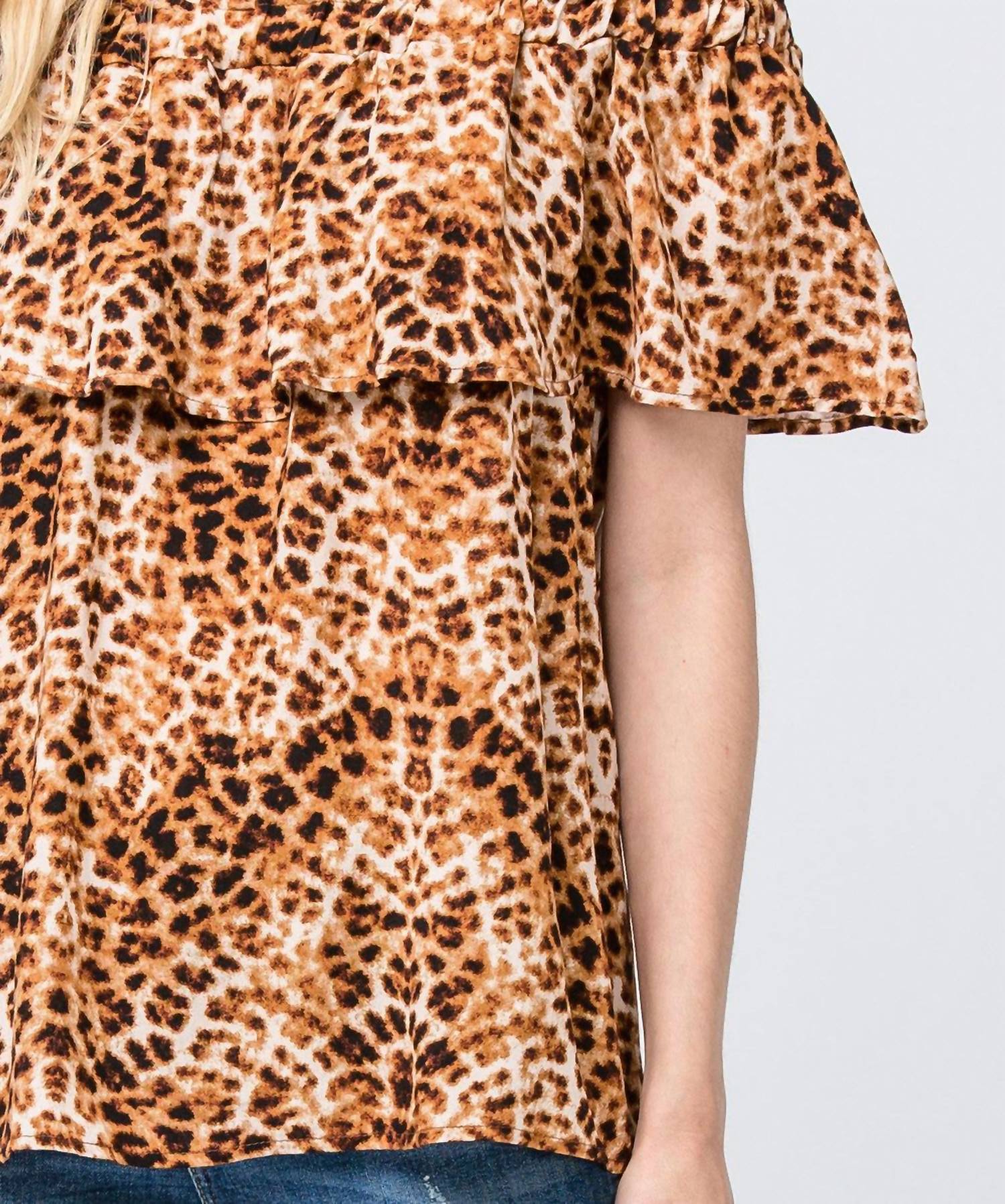 Entro - Leopard Print Off The Shoulder Top