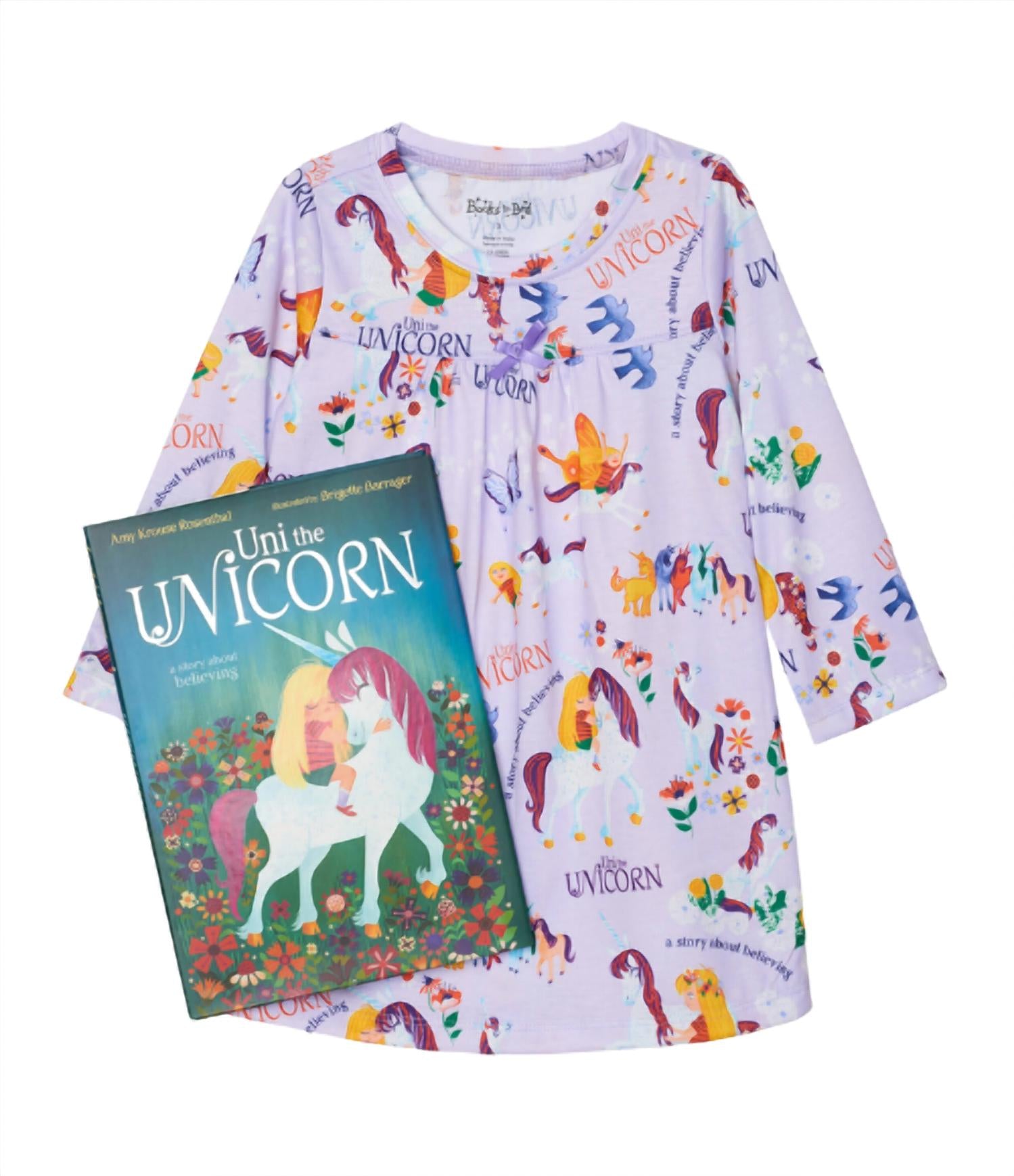 Books To Bed Girl's Uni The Unicorn Nightgown And Book Set in purple - kids' dress