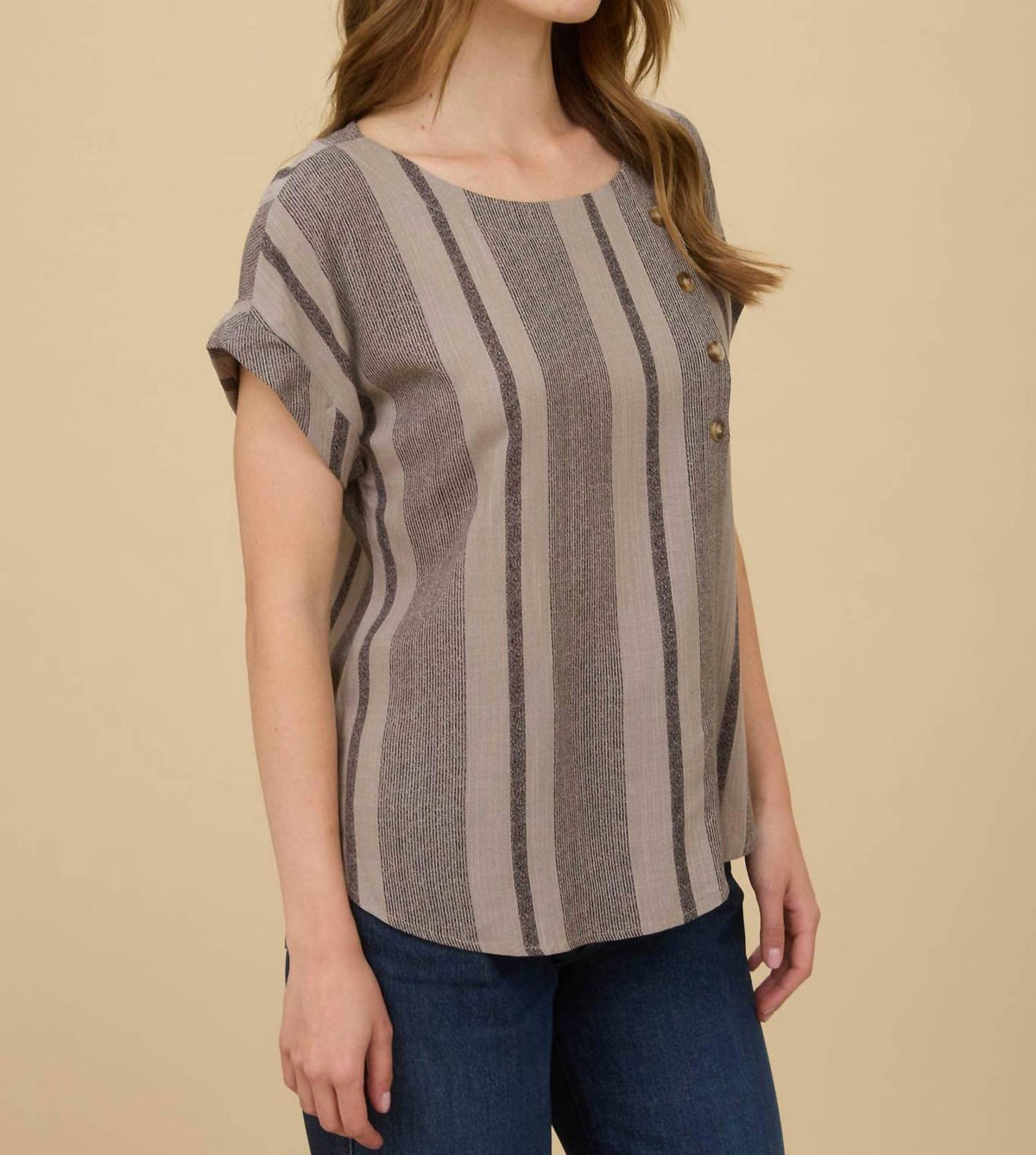 Blu Pepper - Stripe Cuff Sleeve Top