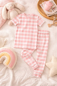 Emerson And Friends - Kids Gingham Two-piece Bamboo Short Sleeve Pajama Pants Set