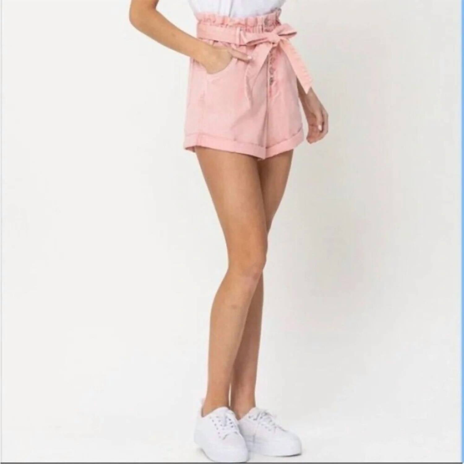 Vervet By Flying Monkey - Super High Rise Front Tie Paperbag Mom Shorts
