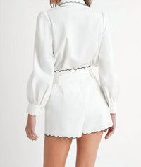 Eb Luxe - Button-up Blouse And Pleated Shorts Set