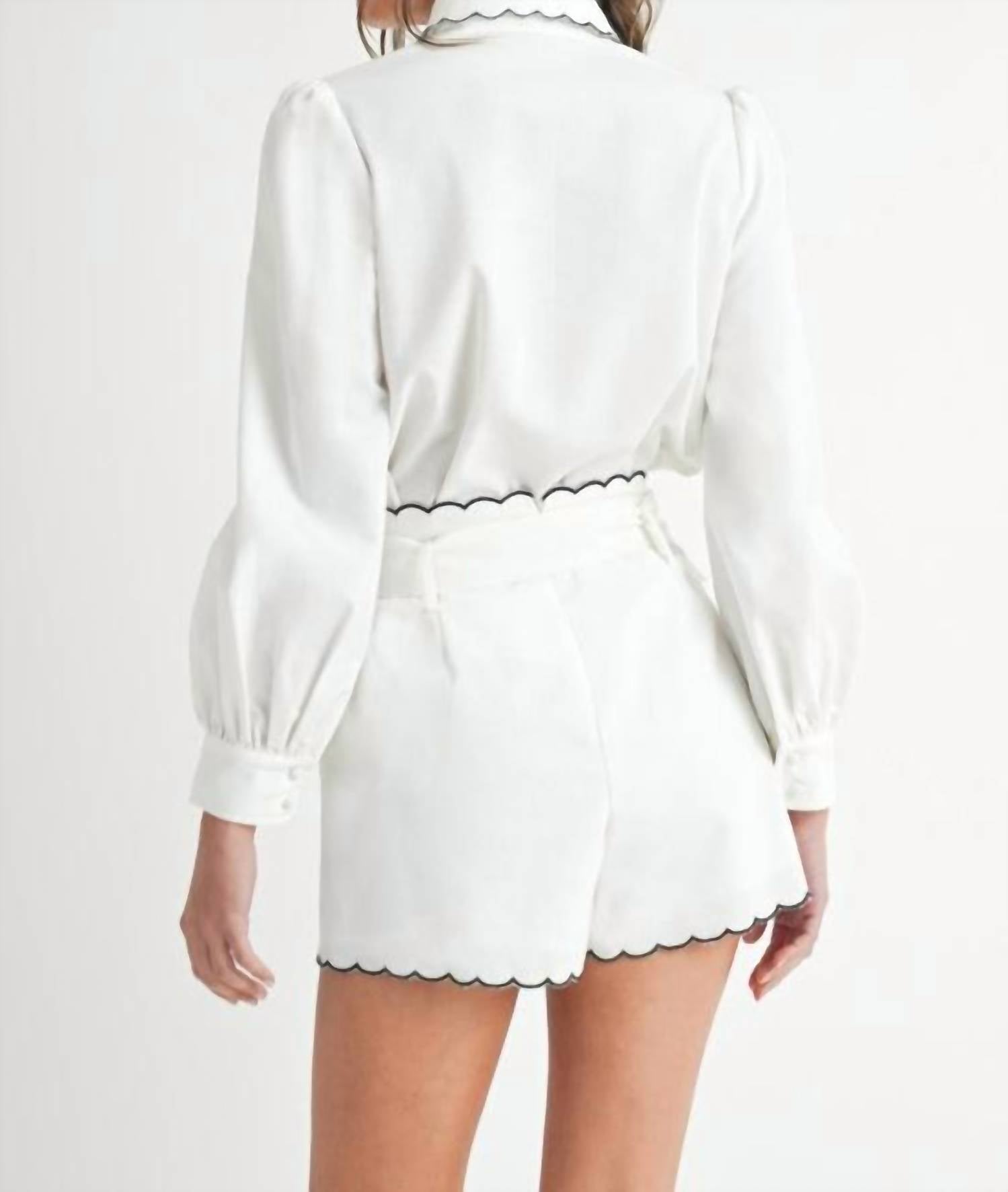 Eb Luxe - Button-up Blouse And Pleated Shorts Set