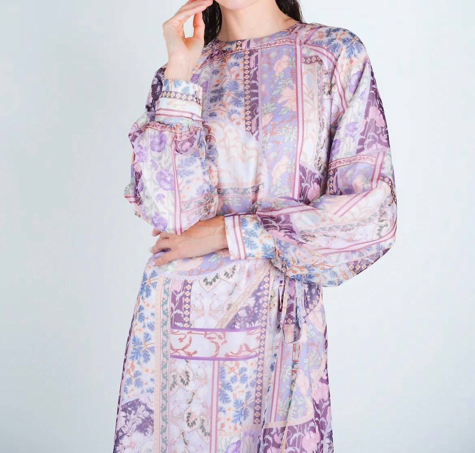 John Abgin - Organza Printed Puff Sleeve Maxi Dress