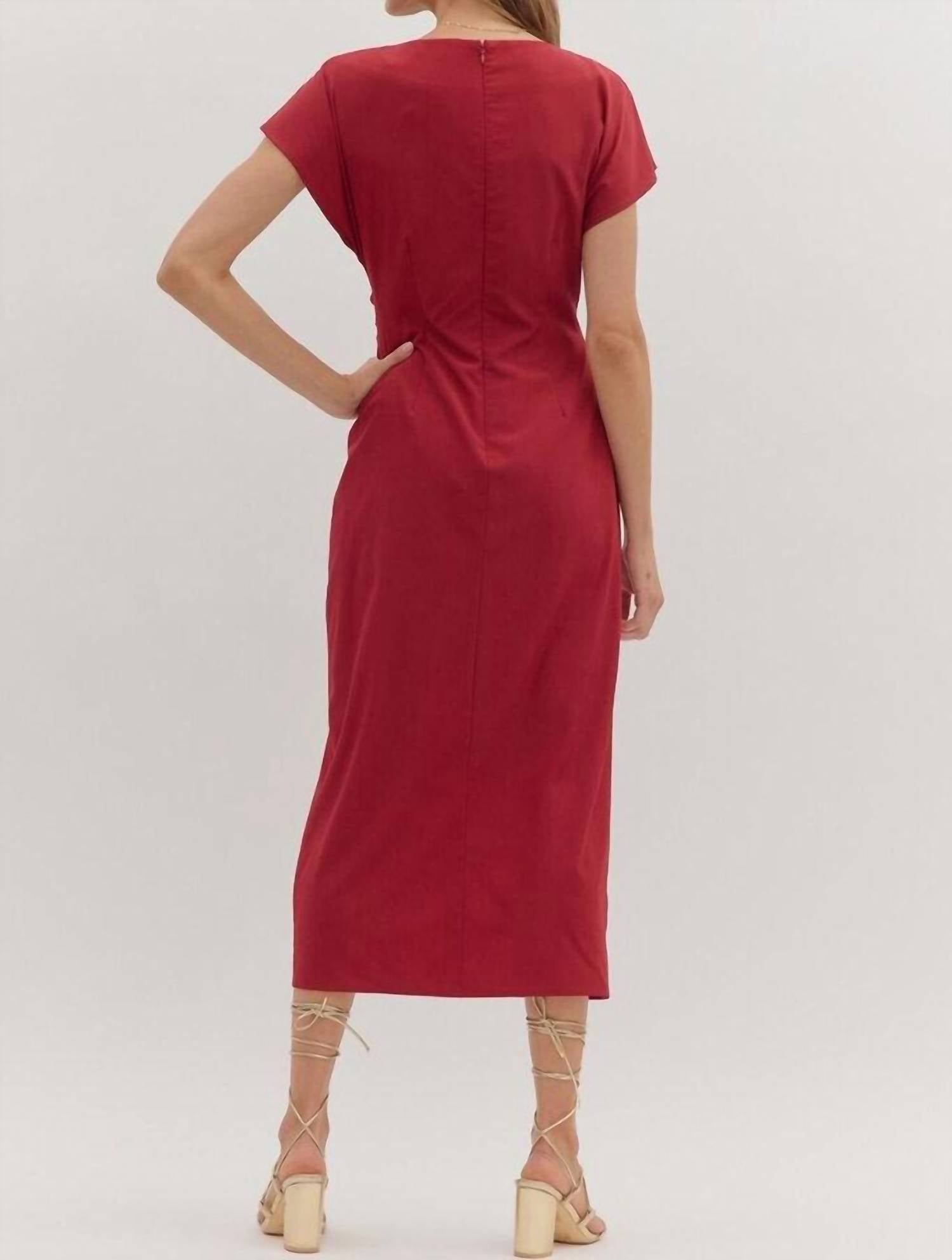 Entro - Short Sleeve Midi Dress With Ring Gathering Detail