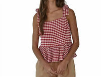 By Together Gingham Print Square Neck Peplum Top in red - women's blouse