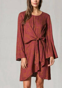 By Together - Autumn Brick Front Tie Mini Dress