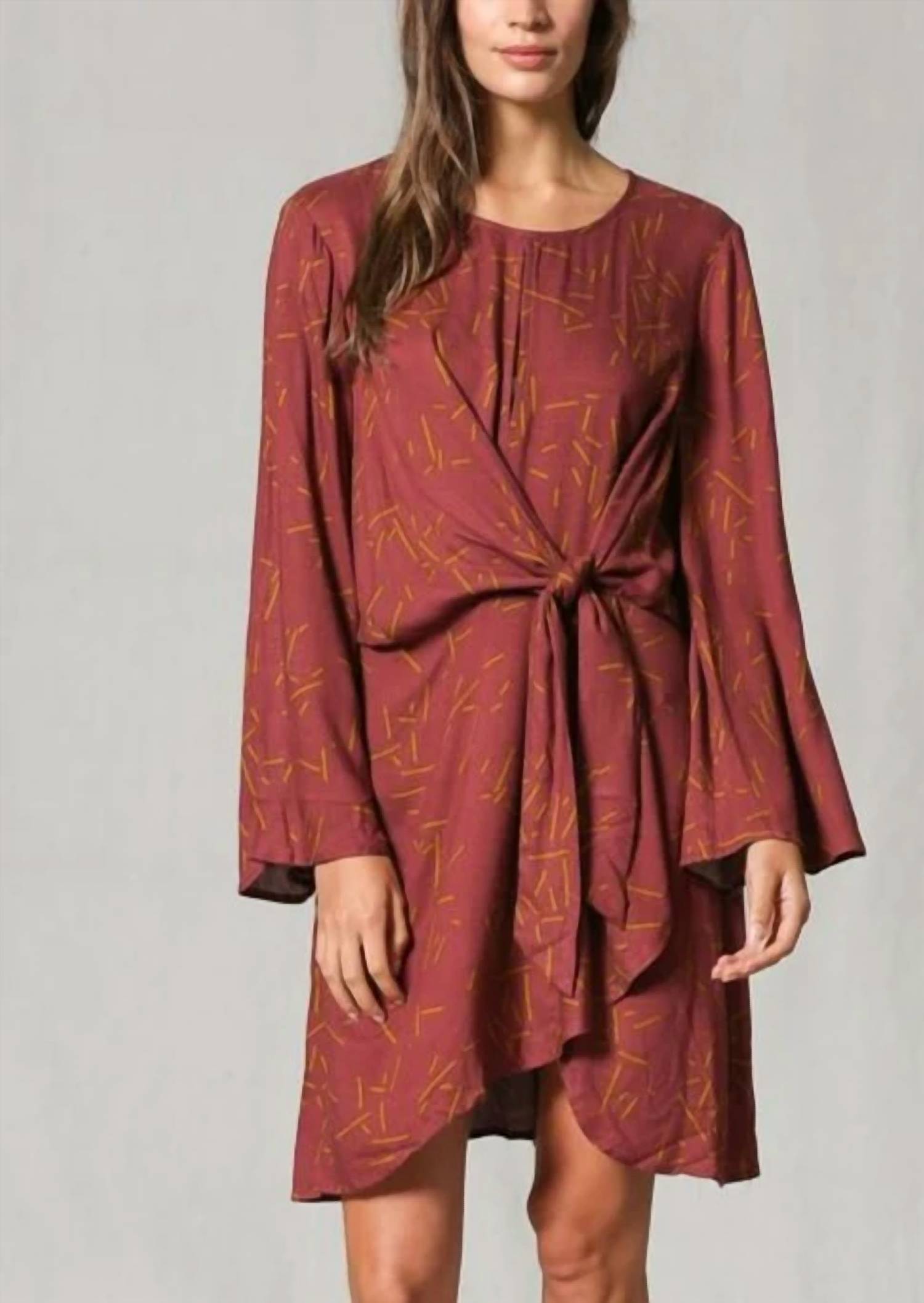 By Together - Autumn Brick Front Tie Mini Dress