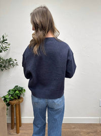 GRADE & GATHER Seam Detail Round Neck Sweater in navy - women's sweater - view 4
