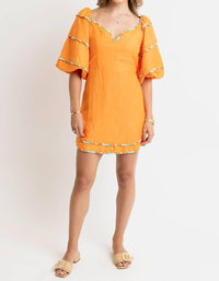 Karlie - Multi Stripe Trim Sweetheart Puff Sleeve Dress