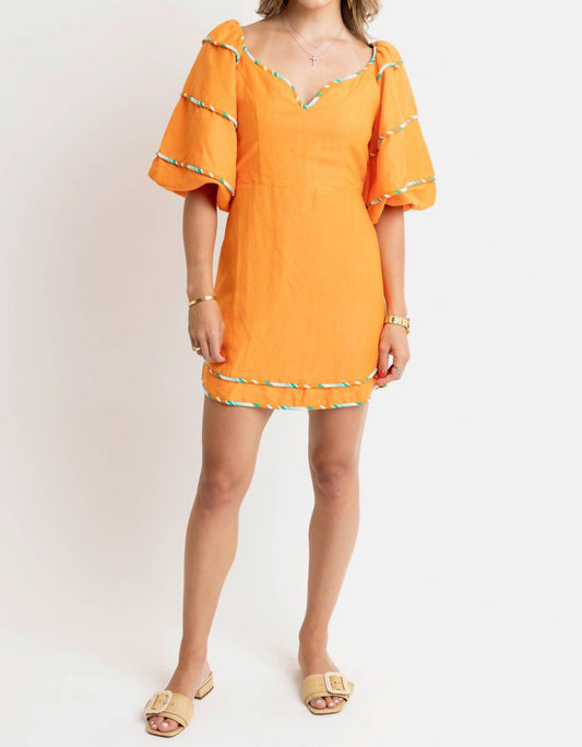 Karlie - Multi Stripe Trim Sweetheart Puff Sleeve Dress