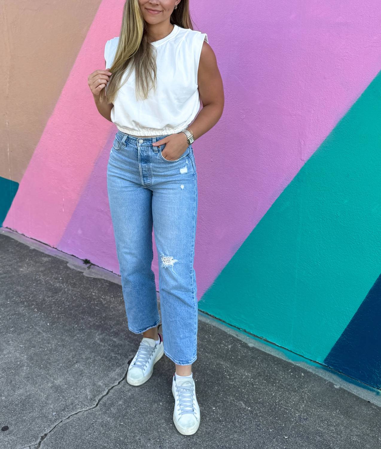 She + Sky - Pleat Detail Bubble Hem Top