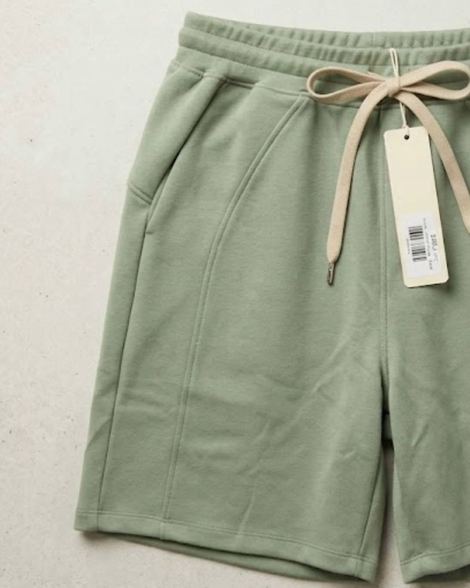 Yelete Unisex - Scuba Short With Pockets in sage - women's shorts - detail view