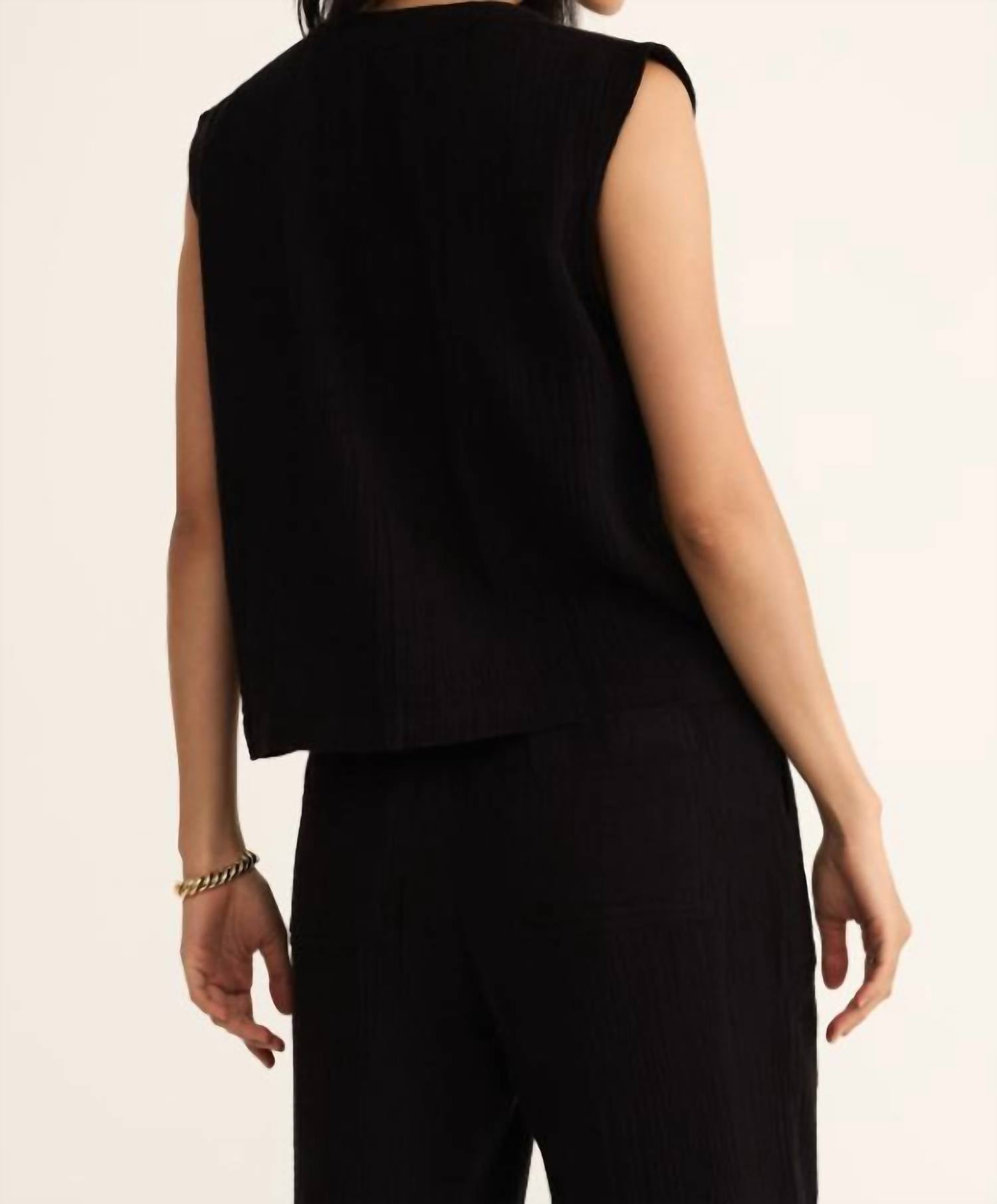 Z Supply Cliffside V-neck Airy Top in black - women's tank top - alternate view