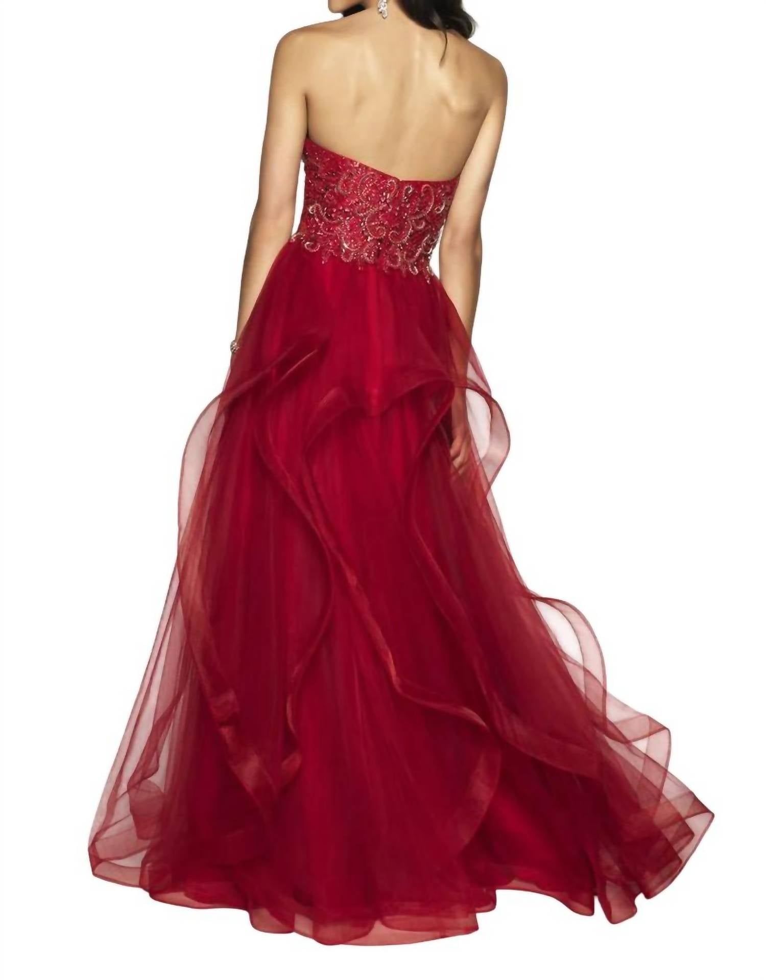 Blush Prom - Hand Beaded Tulle Strapless Ruffled Gown