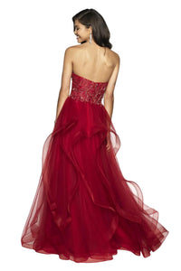 Blush Prom - Hand Beaded Tulle Strapless Ruffled Gown