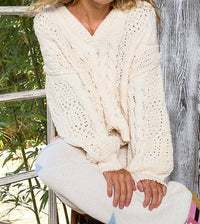 Pol - V-neck Semi Cropped Top Chenille Sweater