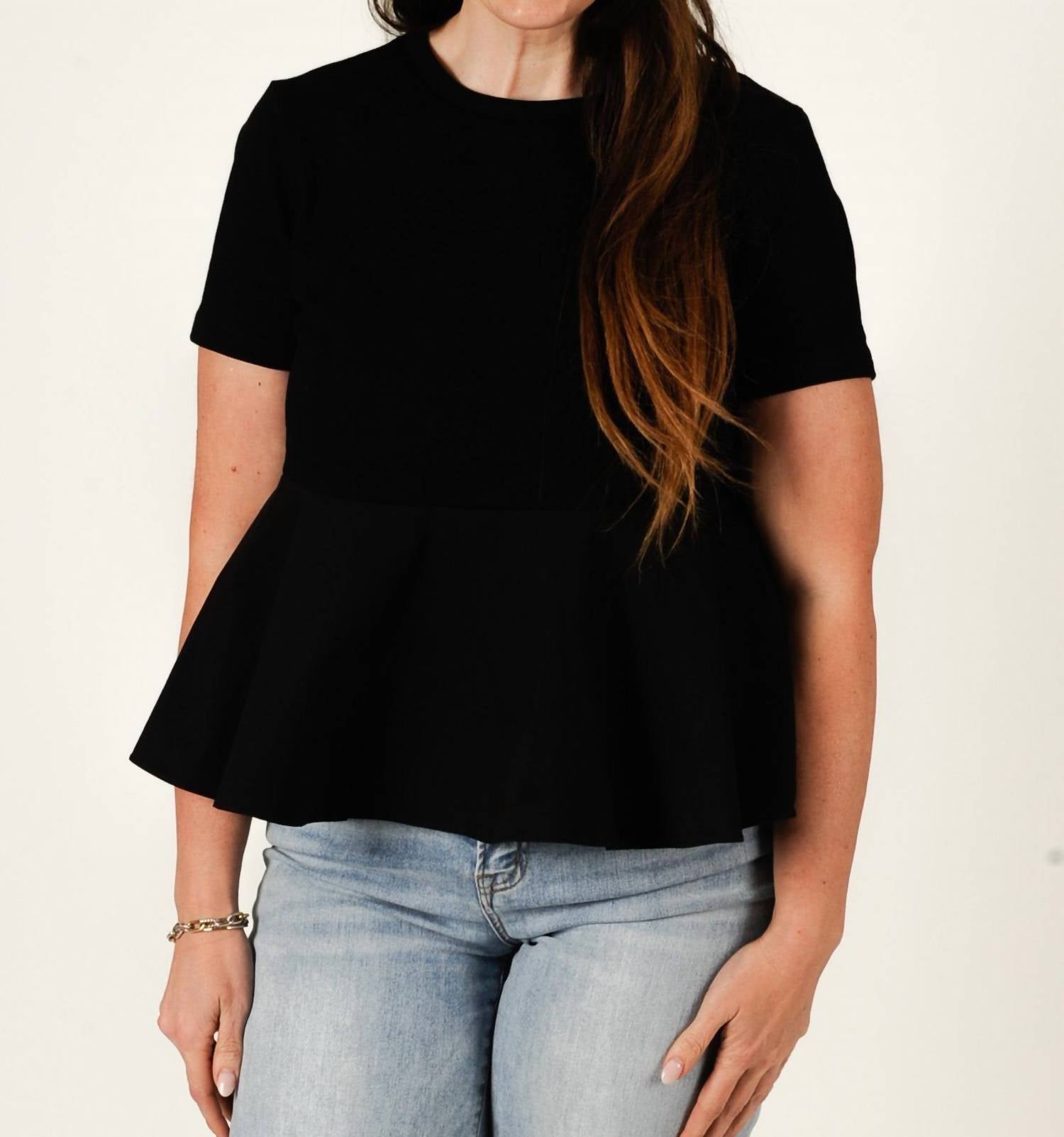 PINCH Modern Contrast Peplum Blouse in black - women's blouse
