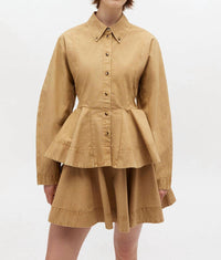 Ganni - Washed Stretch Cotton Peplum Shirt