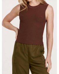 Another Love Stirling Ribbed Tank Top in hickory - women's tank top - detail view