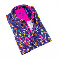 Eight X - Funky Guitars Button Down Print Shirt With Trim