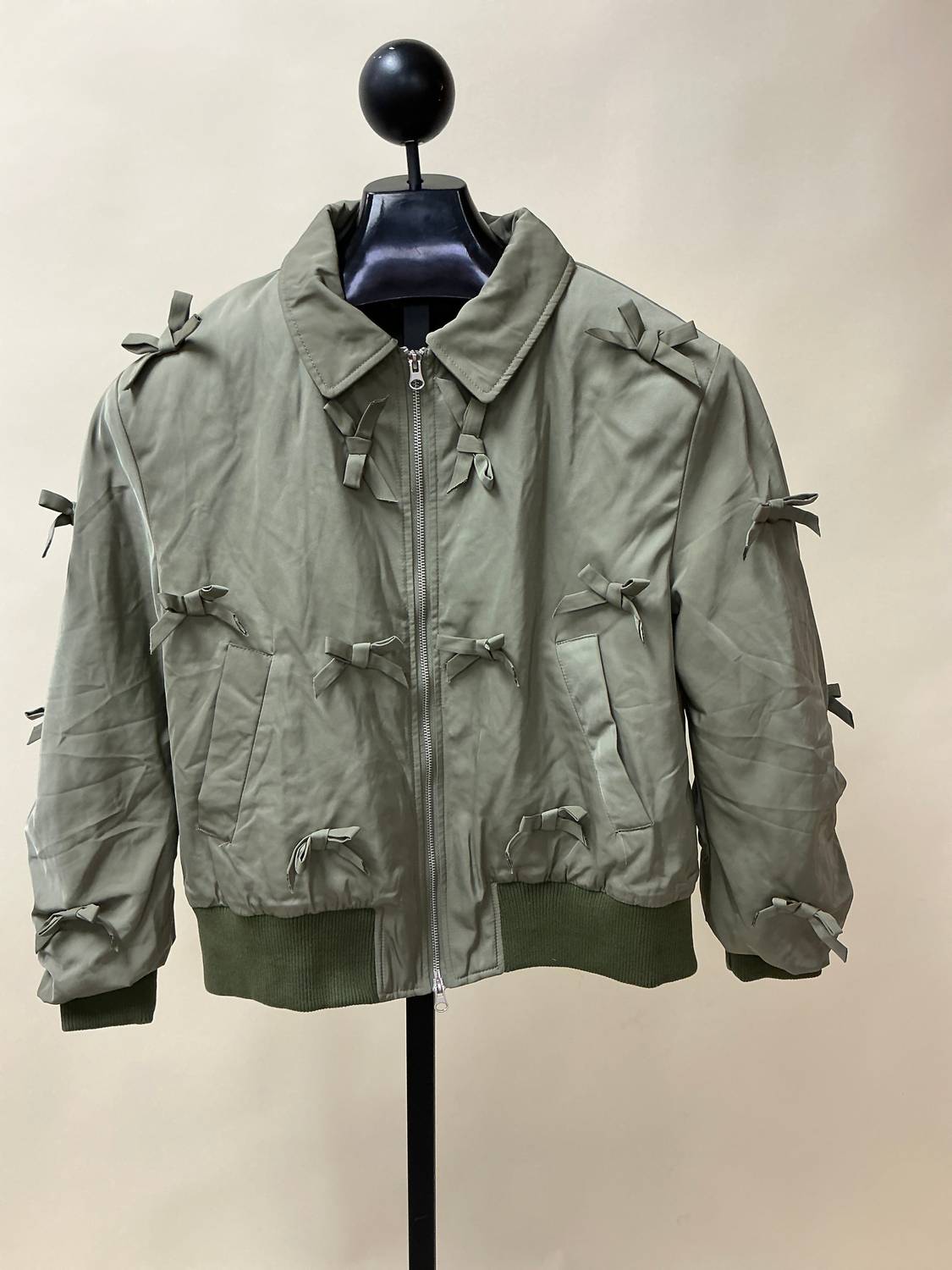 Joh JUDITH BOMBER JACKET WITH RIBBON in olive - women's jacket - view 5