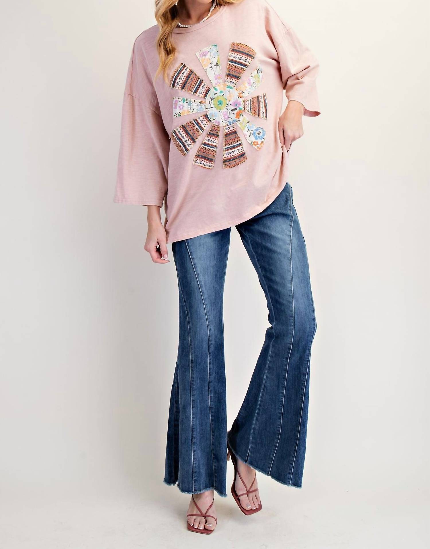 Easel - Patchwork Mineral Washed Cotton Slub Knit Top