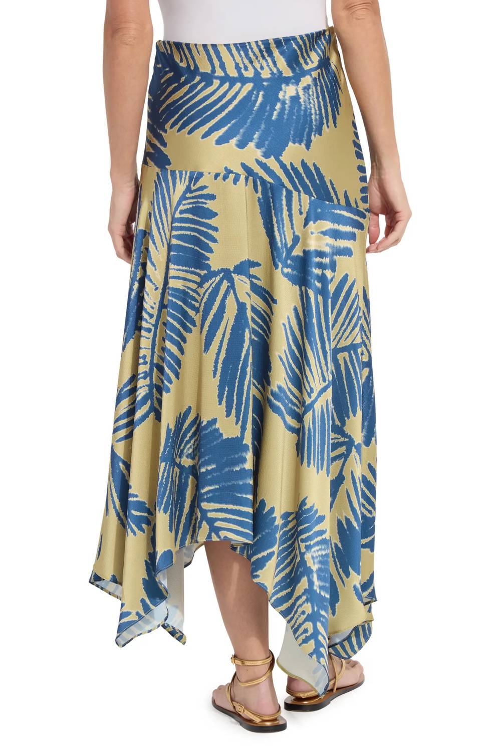 Lysse - Catriona Leaf Print Handkerchief Hem Hammered Satin Skirt