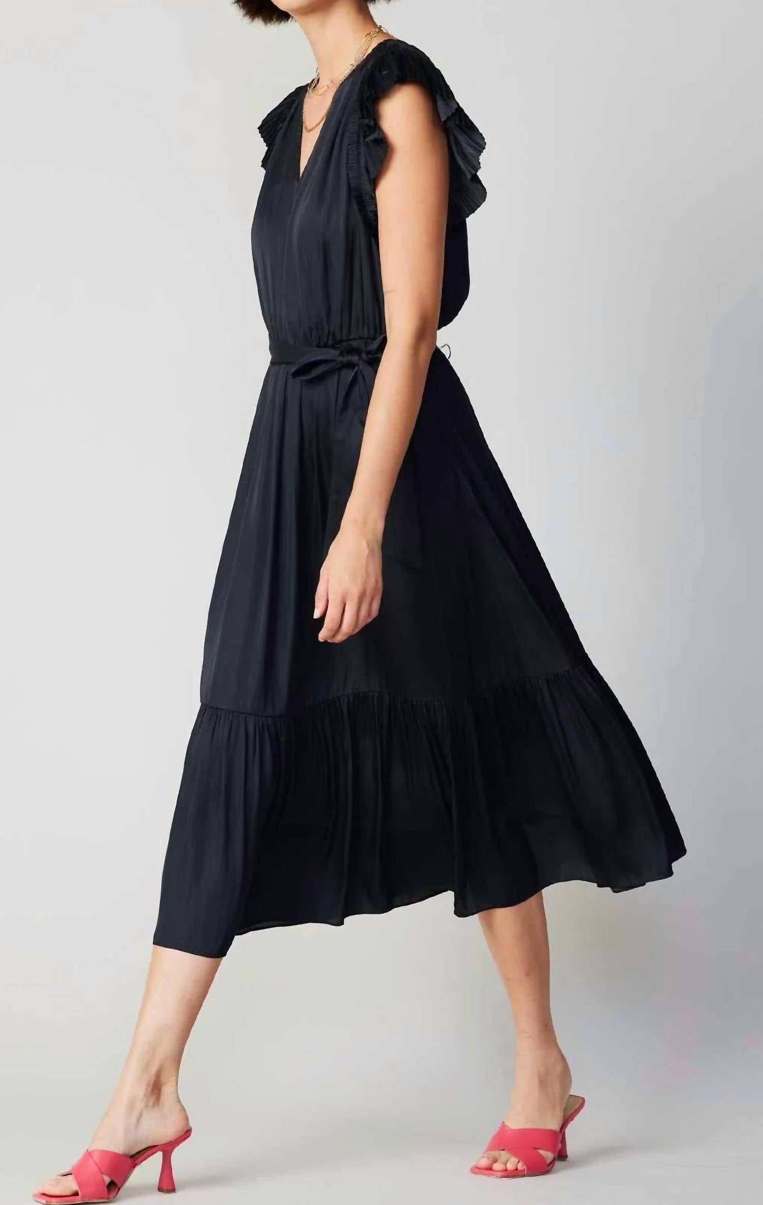 Current Air - Fluttered Sleeve V Neck Maxi Dress