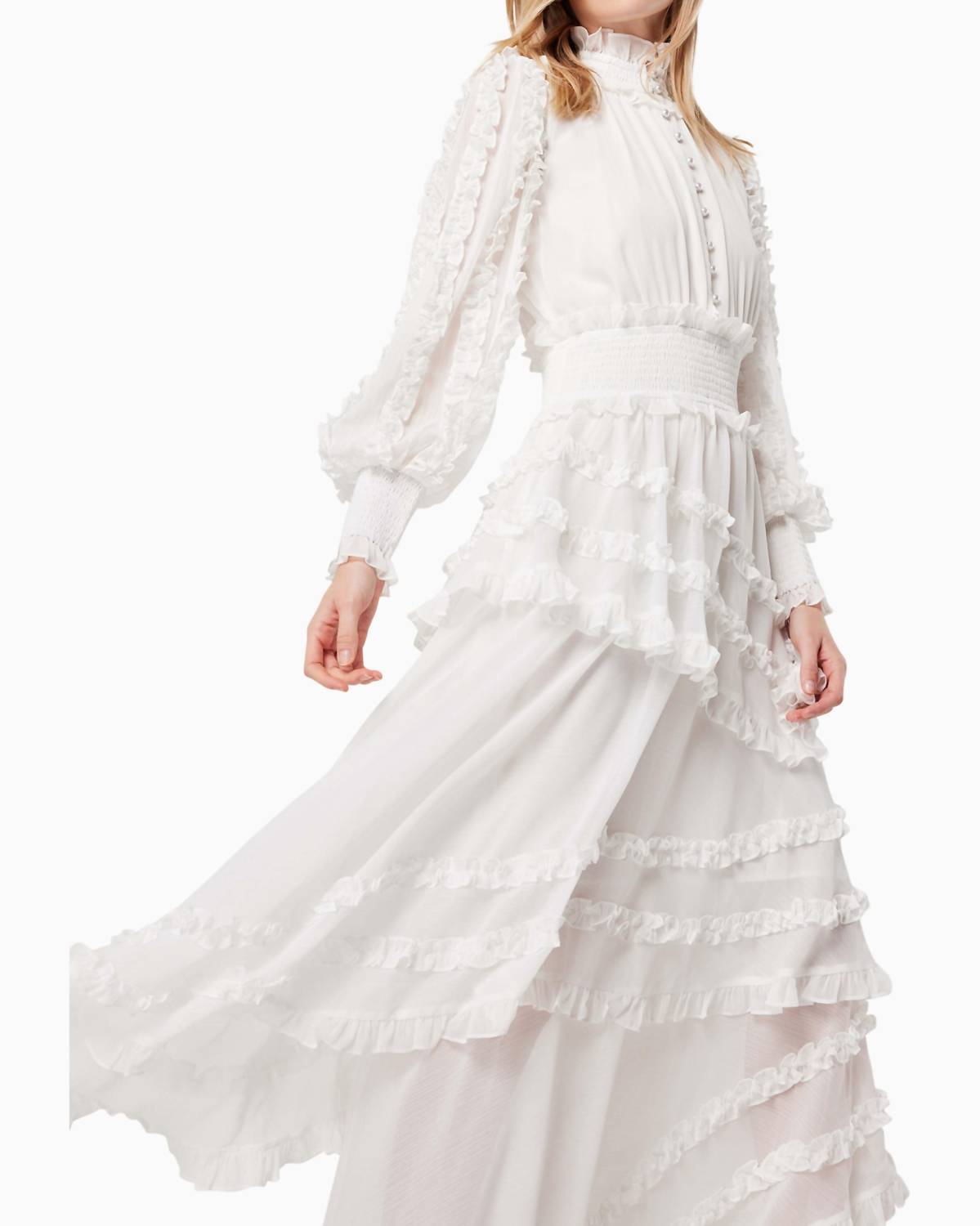 ELLIATT Maelis Long Sheer Balloon Sleeves Gown in ivory - women's dress - alternate view