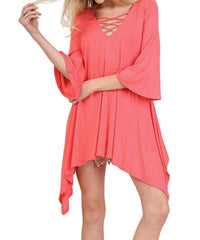Umgee - Crossed Bell Sleeve Asymmetrical Tunic