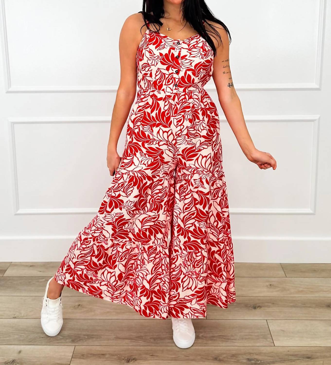 In February - Airy Floral Leaf Print Jumpsuit