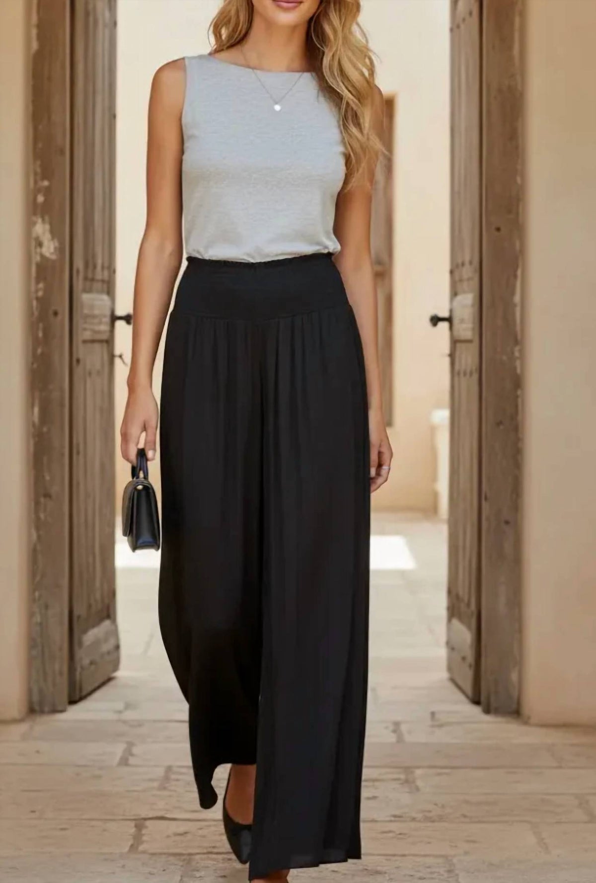 Naked Zebra - Smocked Waist Wide Leg Pant