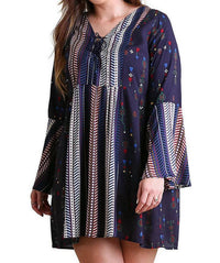 Umgee - Lace-up Twin Print Dress - Plus