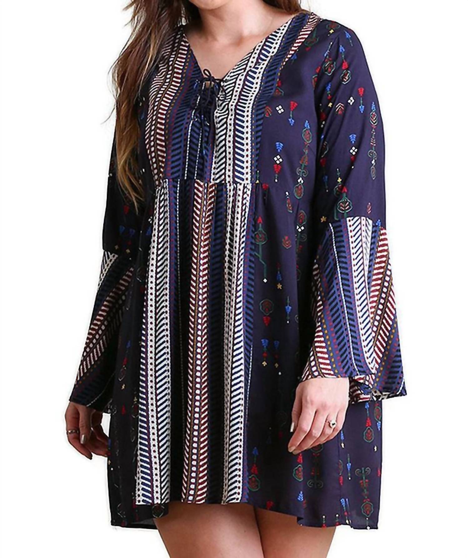 Umgee - Lace-up Twin Print Dress - Plus