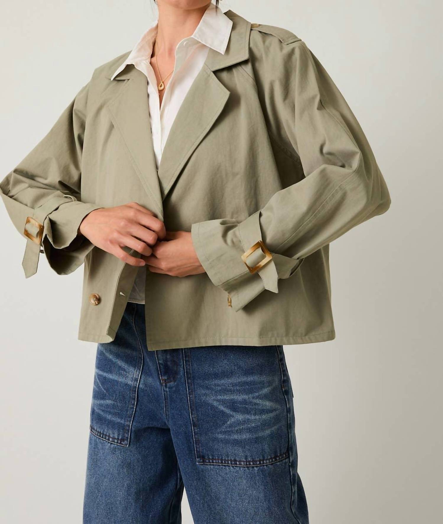 Sunday Edition Mary Cropped Trench Jacket in sage - women's jacket - alternate view