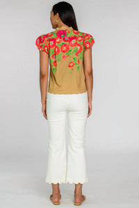 Elizabeth James The Label Women's Short Sleeve Emily Top in poppy patch iced coffee - women's blouse - alternate view
