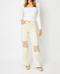 Judy Blue - Dyed Crochet Patch Wide Leg Denim Jeans